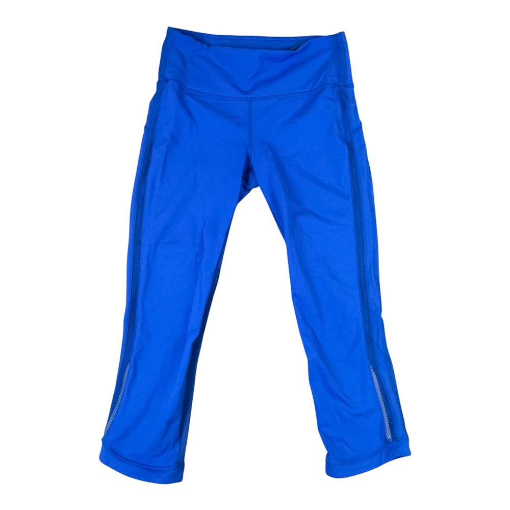 Lululemon Crop Leggings Womens 8 Blue Mesh Panel Athletic Yoga Running Capri